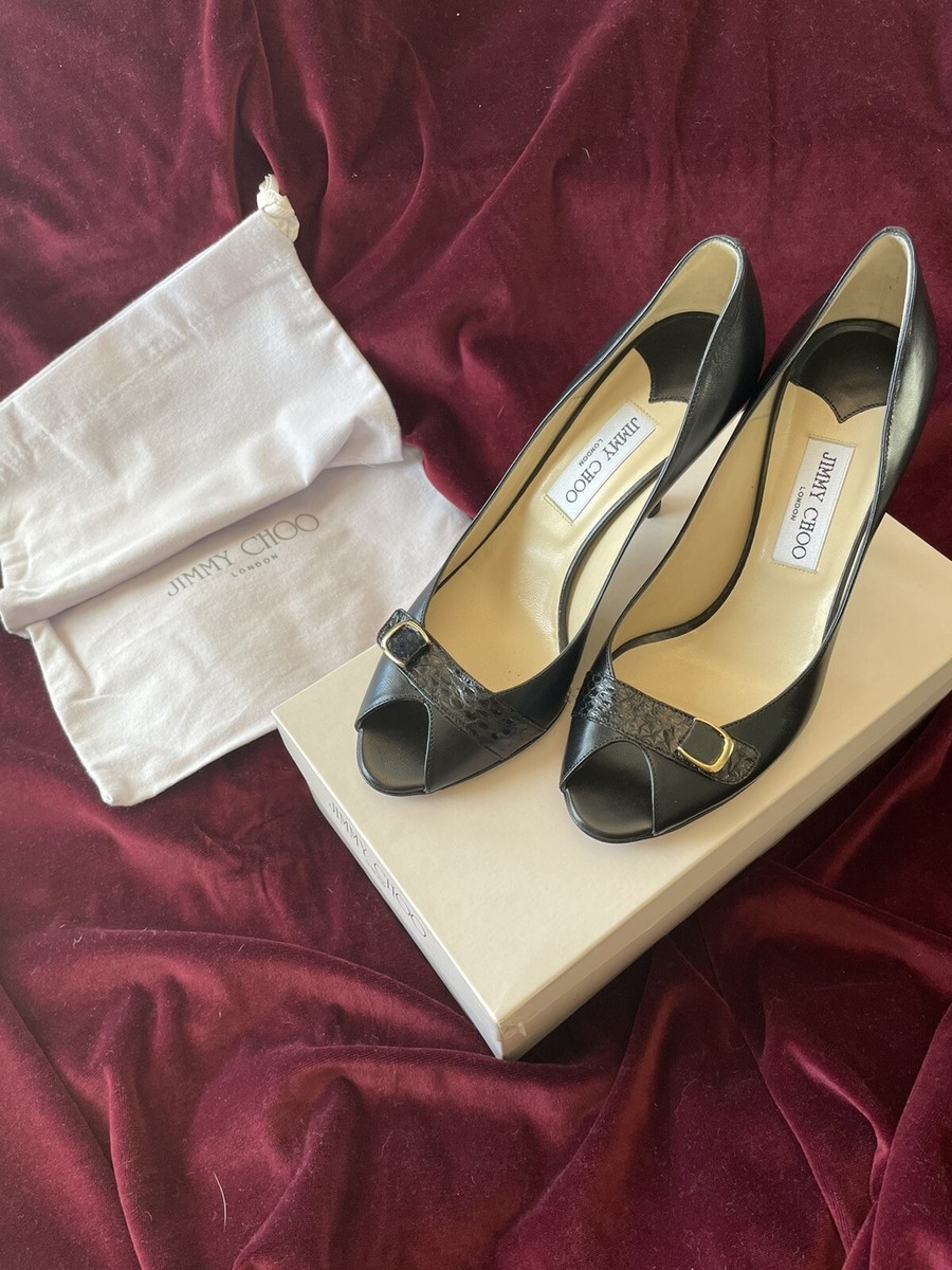 Jimmy Choo Designer Black Leather Open Toe Heels - Women | Color