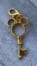 Gold Mickey Mouse Key Shaped Charm Zipper Pull  Keychain Add On Clip 