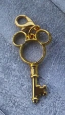 Gold Mickey Mouse Key Shaped Charm  Zipper Pull & Keychain Add On Clip!!