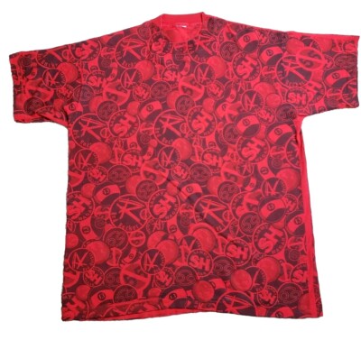 【希少】サミー・ヘイガー RedRocker ギターショップ Tシャツ XL 赤 Vintage Sammy Haggar Red Rocker Cant Drive 55 Allover Print 80s T