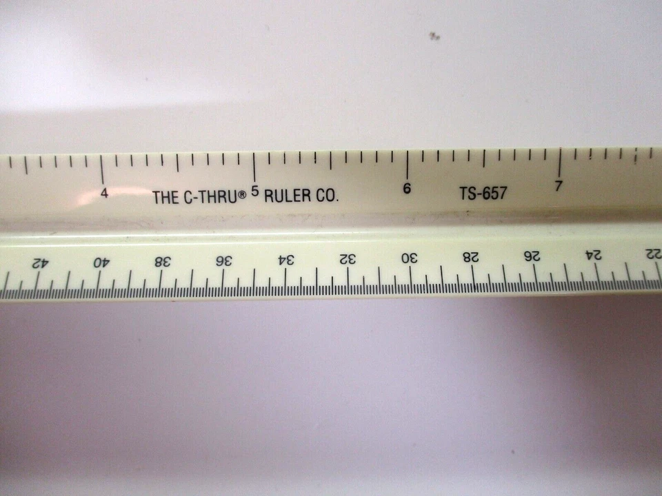 K&E C-Thru TS-657 Drafting Ruler & Case 3 Sides Triangular Architect 12" Vintage - Image 3 of 4