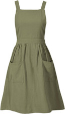 Pinknoke Cotton Linen Pinafore Apron Dress for Women with Pockets Cute Art Chef