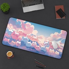 Desk Mat, Kawaii Anime Cats Pink Blue Clouds, Mouse Pad, Gaming Desk Mat