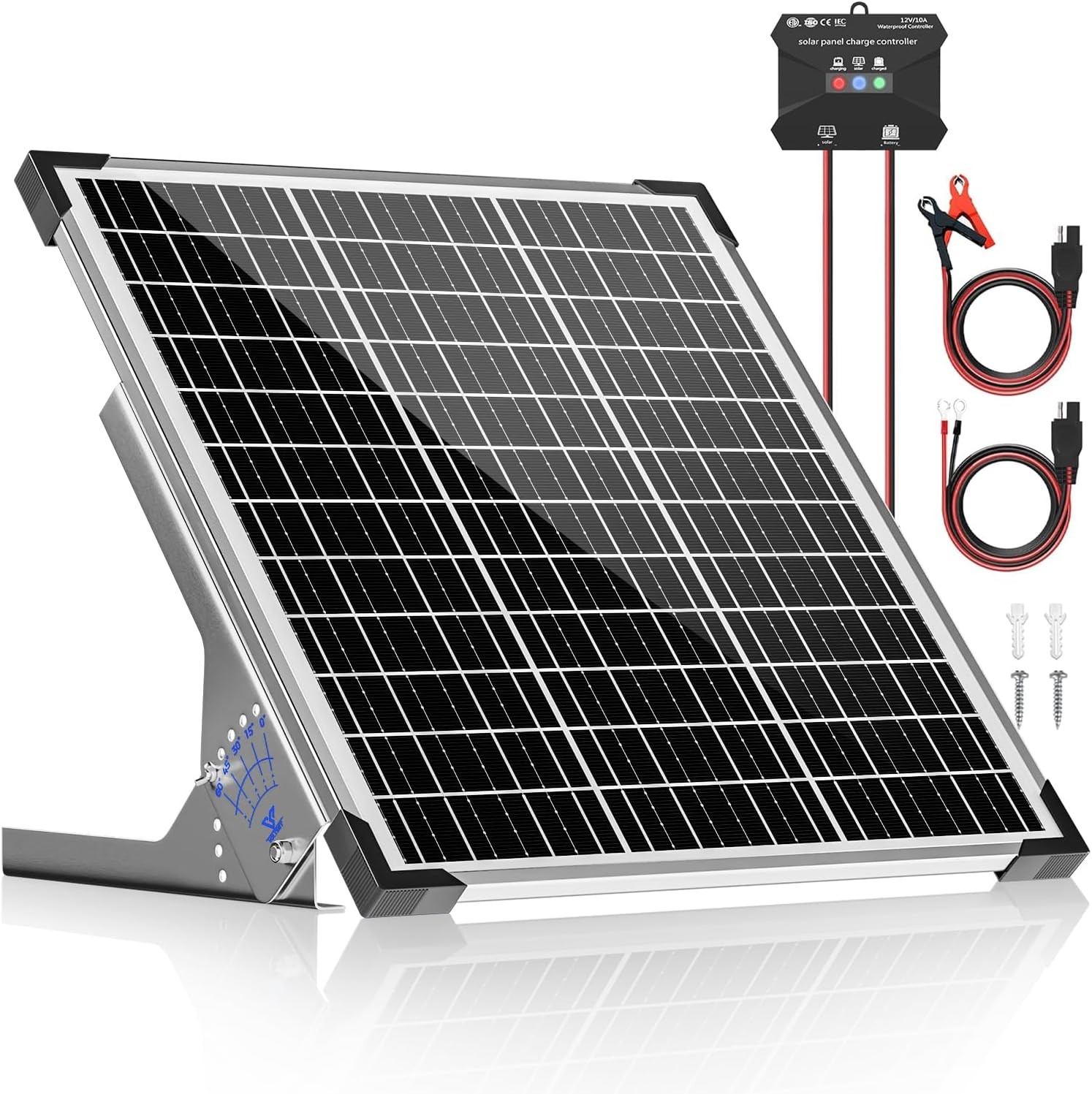 VOLTSET 50W Solar Panel Kit with Mount Bracket, 12V Solar Ba