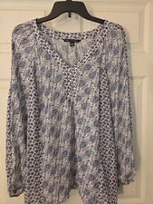 Zac And Rachel Sheer Long Sleeve Floral And Paisley Blue And White Top Xl