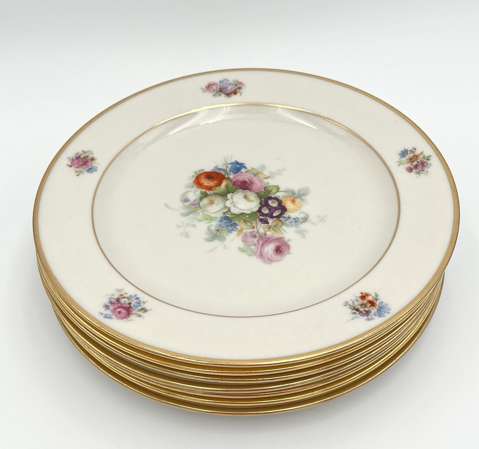 Vintage Gordon Belleek Floral Dinner Plates Set of 7 Cottagecore Shabby Cottage