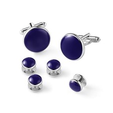 316L Stainless Steel Cufflinks Shirt Studs Business Wedding 6pcs Blue Silver
