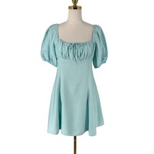 BCBGeneration Aqua Blue Milkmaid Puff Sleeve Mini Dress Size S Coquette NWT