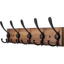 Coat Rack Wall Mount Wooden Hat Rack for Wall Hooks Pine Real Wood Plank 16.9"