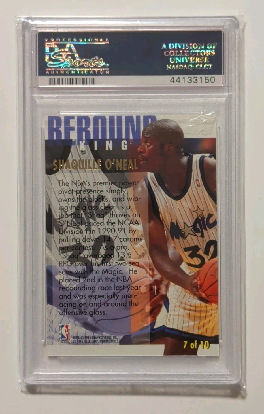 1994 Ultra #7 Shaquille O'Neal Rebound Kings PSA 10 view 2