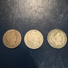3 Barber Silver Half Dollars, 90% Silver Coins, 1907-d, 1908-o and 1909
