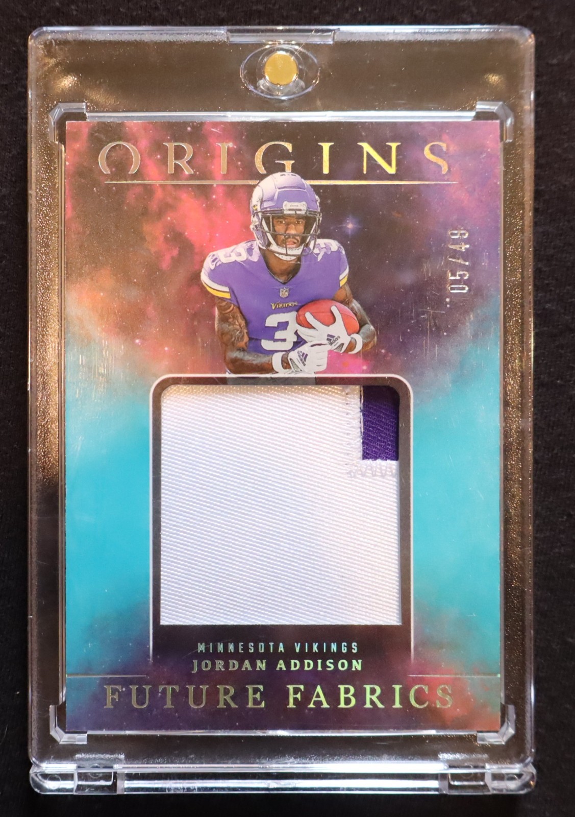 2023 Panini Origins - Future Fabrics Jordan Addison #FF-JA Turquoise /49