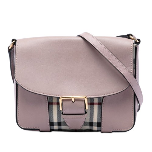 Burberry Small Haymarket Check Nylon and Leather Dickens Crossbody Bag Pink