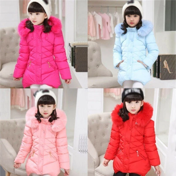 Chaqueta Parka Abrigo Acolchado Imitación Piel Largo Invierno Cálido Abrigo Con Capucha Niñas Niños Foto 3 de 4