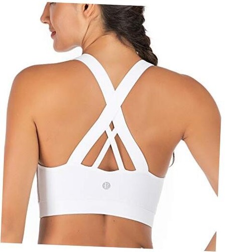 Sports Bra for Women, Criss-Cross Back Padded Strappy Sports Bras Large White
