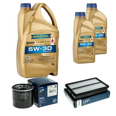 BOSCH Inspektionspaket 7L RAVENOL 5W-30 für Mazda 3 2.0 CX-5 2.5 AWD 6 Kombi