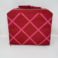 Est e Lauder Red Fabric Makeup Case Train Travel Bag Bow Handle Zipper Charm