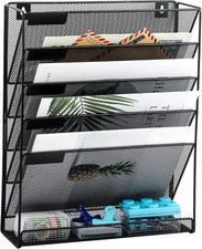 Desk File Organizer Mesh 6-Tier Hanging Wall Mount Document Stand Office Storage