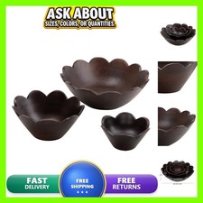 Deco 79 Mango Wood Floral Handmade Bowl Set of 3 12" 9" 6" Dark Brown