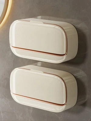 Waterproof Soap Dish with Drainage Box,Wall Mounted Soap Holder Box Drain Lid UK