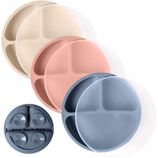 3 PLATOS BEBE VENTOSA SILICONA CON TAPA DIVIDIDOS APTOS MICROONDAS LAVAVAJILLAS