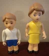Vintage Little Tikes Dollhouse Family Figures, Mom and Boy Yellow White Blue