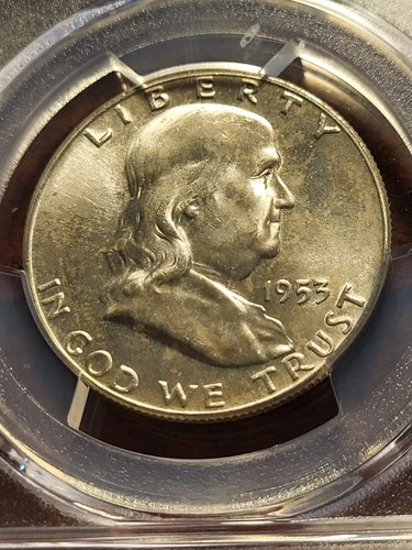 1953 D Franklin Silver Half Dollar, PCGS MS 65FBL, Denver     inv01    g139