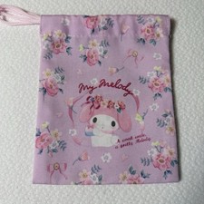 Sanrio My Melody Kuromi Floral Drawstring Pouch Bag Pink Purple 6x7.5"