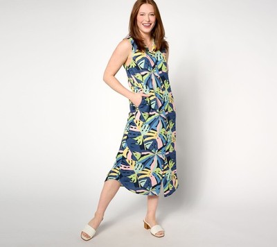 Studio Park Women's Dress Sz S Reg Printed Linen Shirtdress Blue A641708