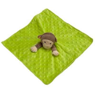 Okie Dokie Lime Green Monkey Lovey Plush Minky Baby Security Blanket Rattle 14''