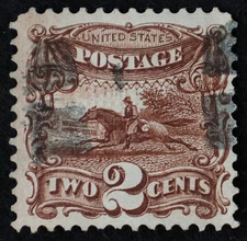 U.S. Used Stamp Scott #113 2c Pony Express. Fancy Cancel Clear of Design.