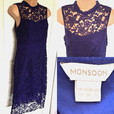 Monsoon Cobalt Blue Lace Occasion Dress UK 10
