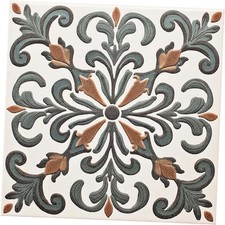 10PCS Embossed Pattern Floor Tiles Peel 12x12 Inch Vintage Baroque Green Brown