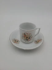 Vintage Demitasse Tea Cup and Saucer Yellow Orange Wild Flowers 2 1/4"