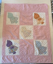 Vintage Baby Quilt 37x48 Pink Bunnies Cotton And Very Soft 