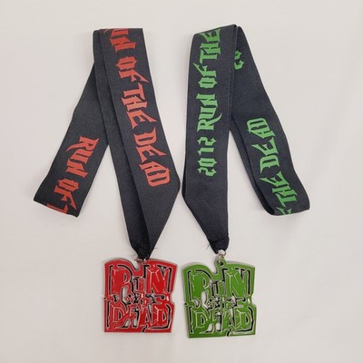 Lot of 2 Run of the Dead Zombie 5K Race Finisher Medals Red & Green