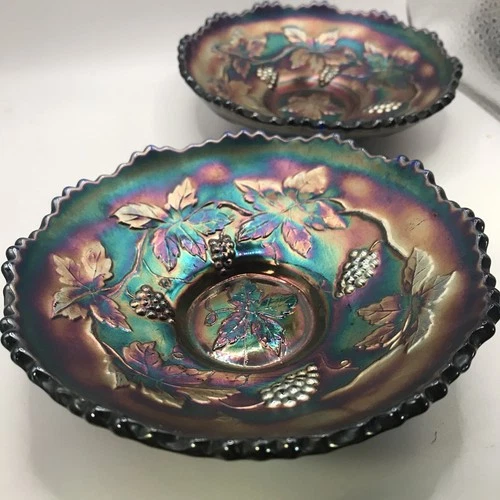 Vintage Fenton Small Iridescent Amethyst Carnival Bowl X2 Dish 5.75” READ