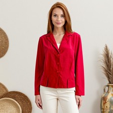 Vintage Preppy Blazer Red Linen Blend Tailored Collared Long Sleeve US 8