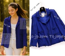 CHANEL 07PF Royal Blue Trim CC Buttons Wool Jacket Karl Lagerfeld 42 US10