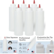 Red Tip Leak Proof Squeeze Bottles 16oz Wide Mouth Empty 6 Pack