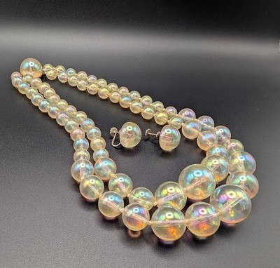 Vintage 1947 Signed RICHELIEU Satinore Soap Bubble Necklace & Earring Set Parure