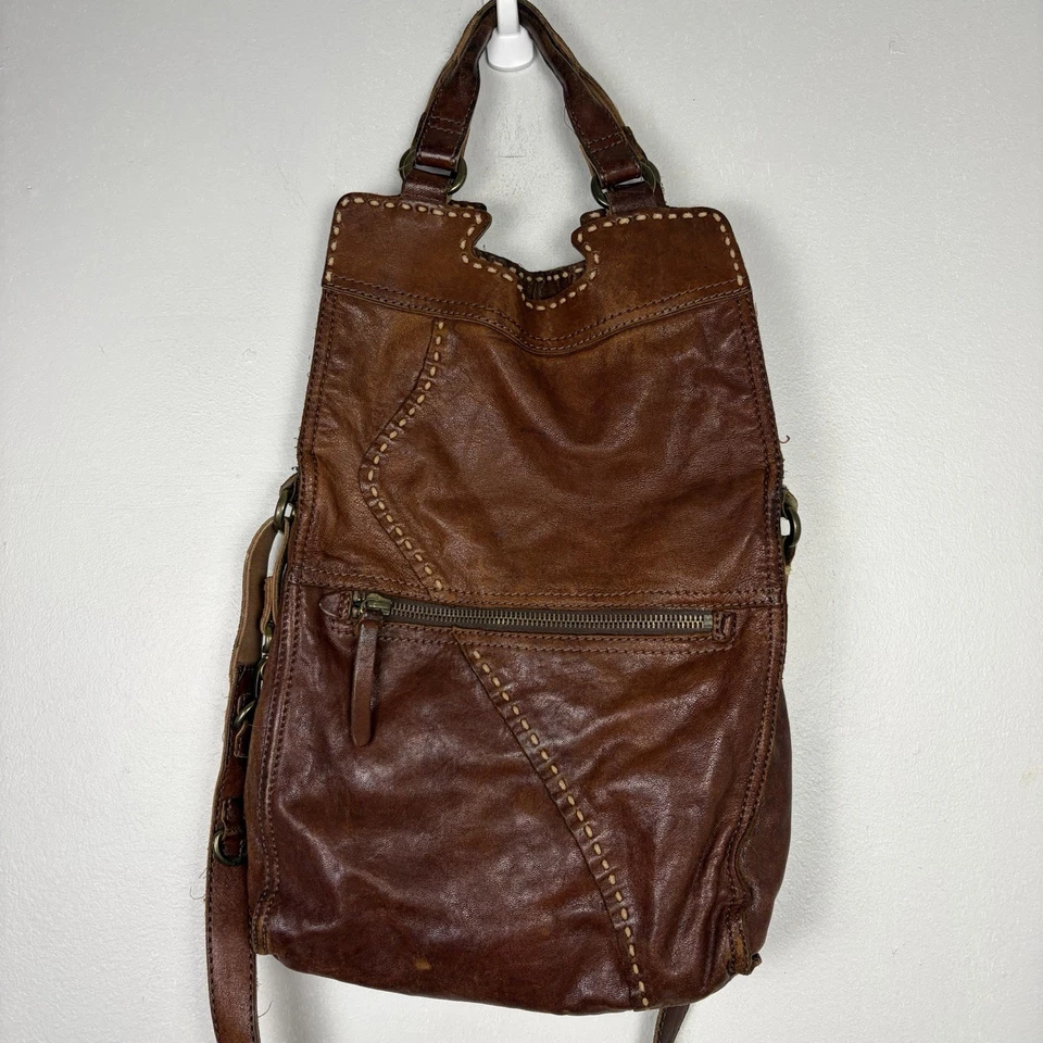 Lucky Brand Abbey Road Leather Bag Fold Over Brown Italian Elena Gilbert Y2K - Image 3 of 4