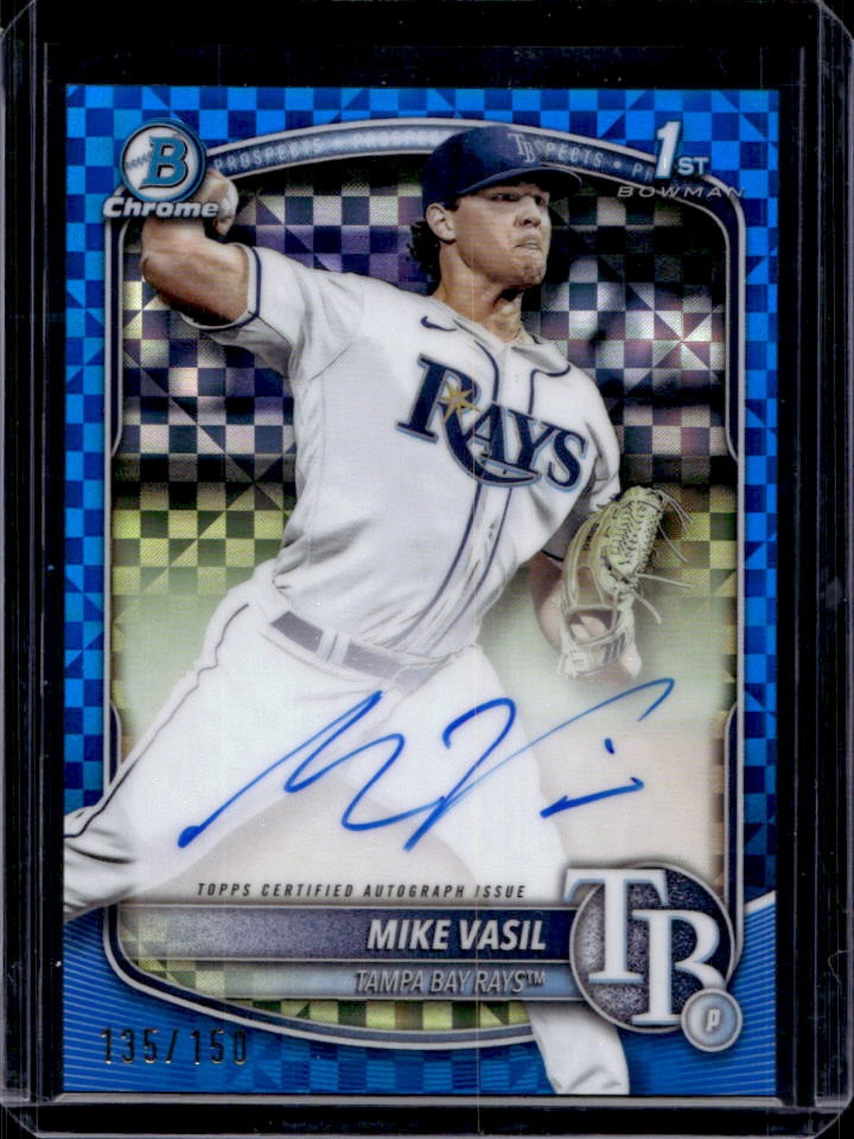 2025 Bowman Mike Vasil Chrome Auto Refractor Blue X-Fractor 1st Prospect #/150