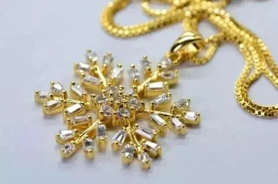 2.00Ct Baguette Cut Lab-Created Diamond Snowflake Pendant 14k Yellow Gold Plated