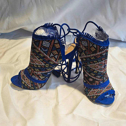 ShoeDazzle Womens Strappy Lace-Up Open Toe Stiletto Heels Geometric 9