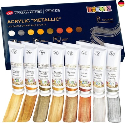Decola - Metallic Effekt Acrylfarben Set | 8 x 18 ml Acryl Tuben | Malen und