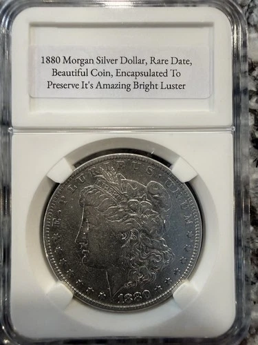 1880 P Morgan Silver Dollar, Beautiful Coin, Beautiful Luster, Encapsulated