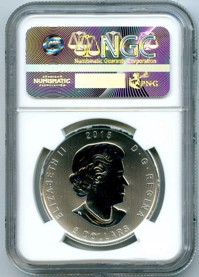 2015 $5 CANADA 1OZ SILVER GREAT HORNED OWL NGC MS70 FIRST RELEASES BIRDS OF PREY - Image 2 of 2