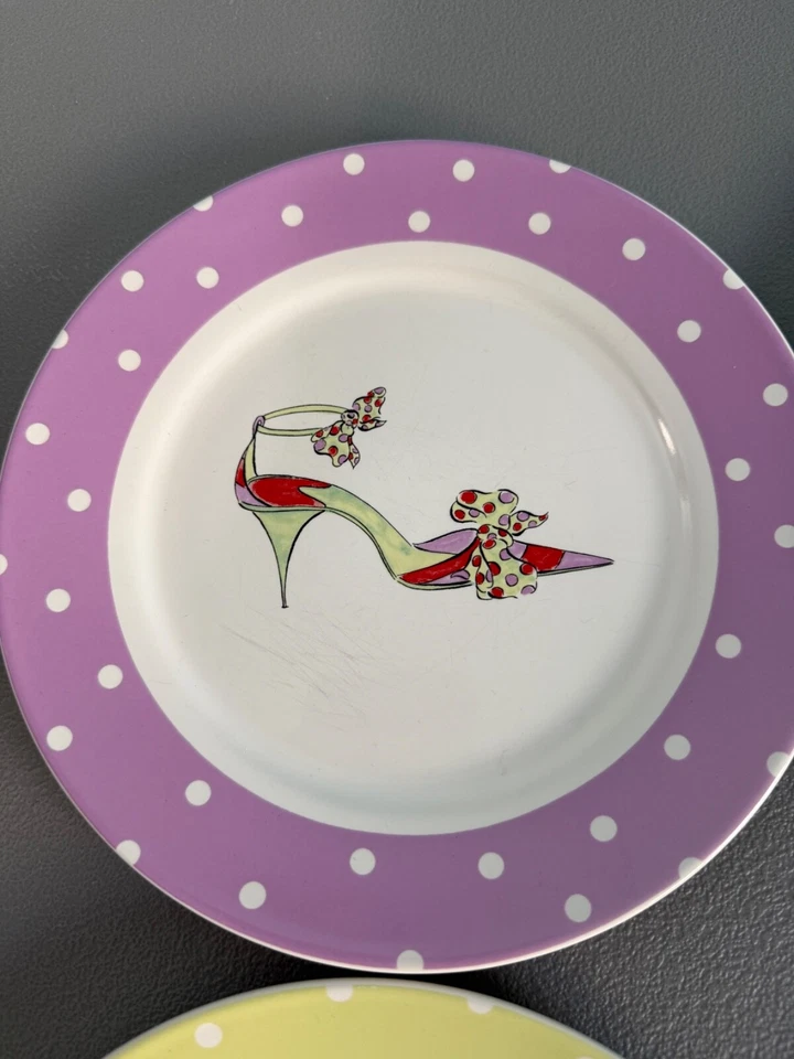 Lot 4 Rosanna High Heel Stiletto Shoe Salad Plates Colorful Pastel Polka Dot 8" - Image 2 of 4