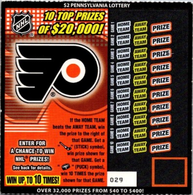 Philadelphia Flyer State Lotto Lottery Ticket Stub Unused Scratch Off *No Value*